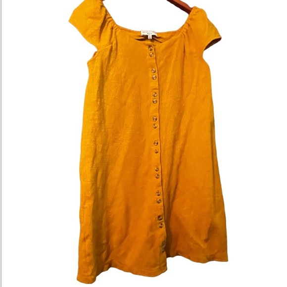 Madewell Texture & Thread Cap Sleeve Dress Sz M Woman Mustard off Shoulder - Picture 2 of 10